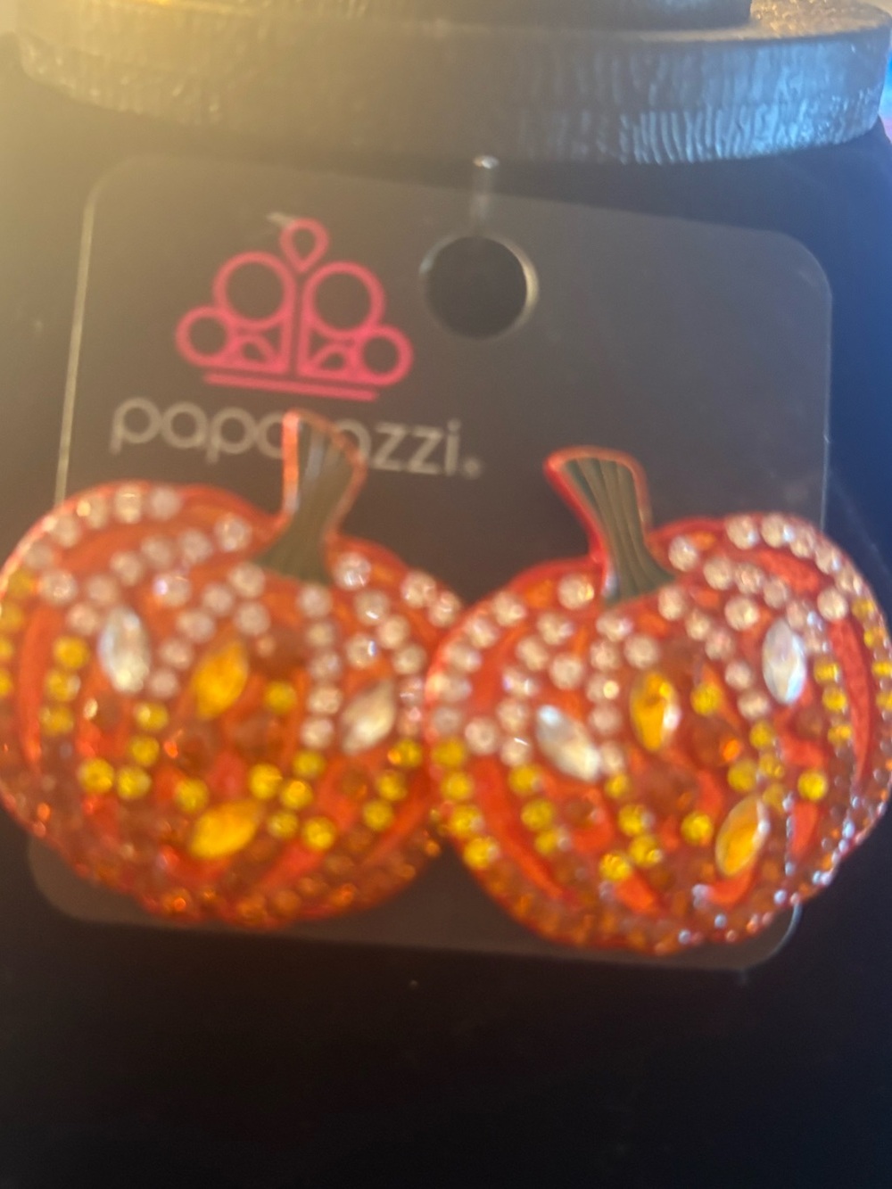 paparazzi Orange and Yellow Crystal Pumpkin earrings